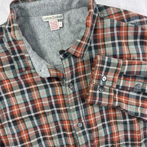 CARBON 2 COBALT Flannel Shirt Double‎ Layer Mens Large Plaid Long Sleeve Cotton